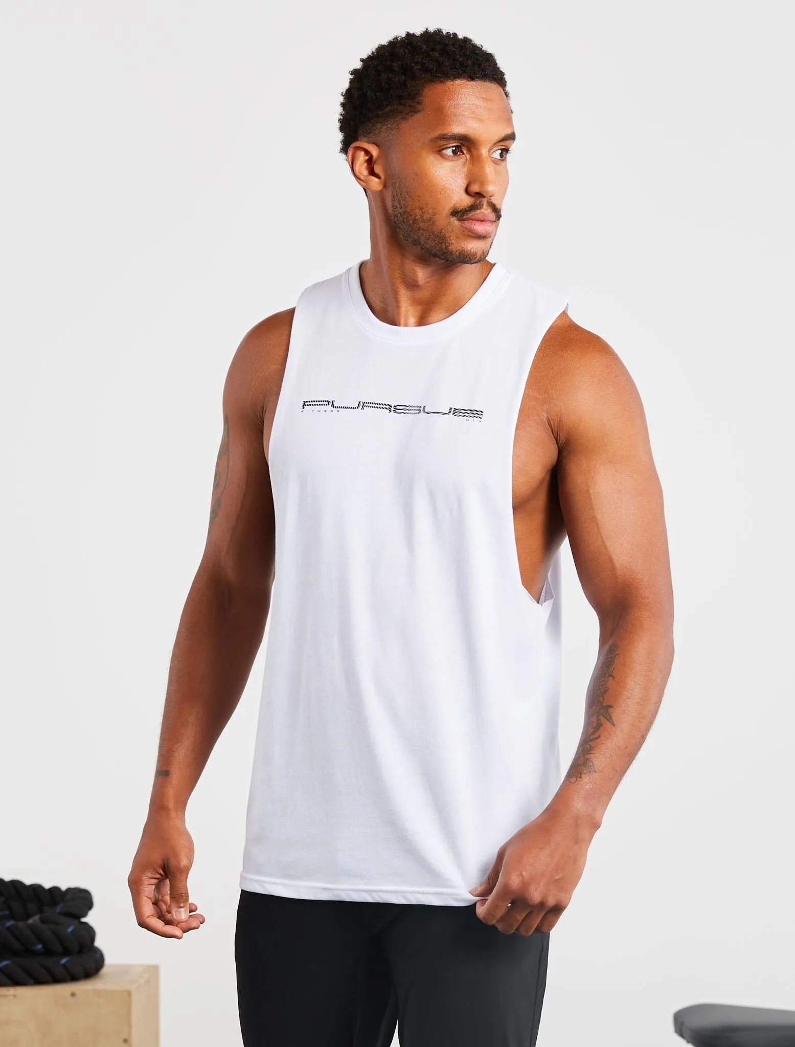 Graphic Drop Arm Tank - White