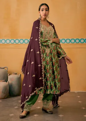 Green Multicolor Digital Printed Embroidered Velvet Salwar Suit