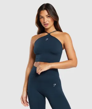 Gymshark Everyday Halter Neck Ribbon Tank - Navy