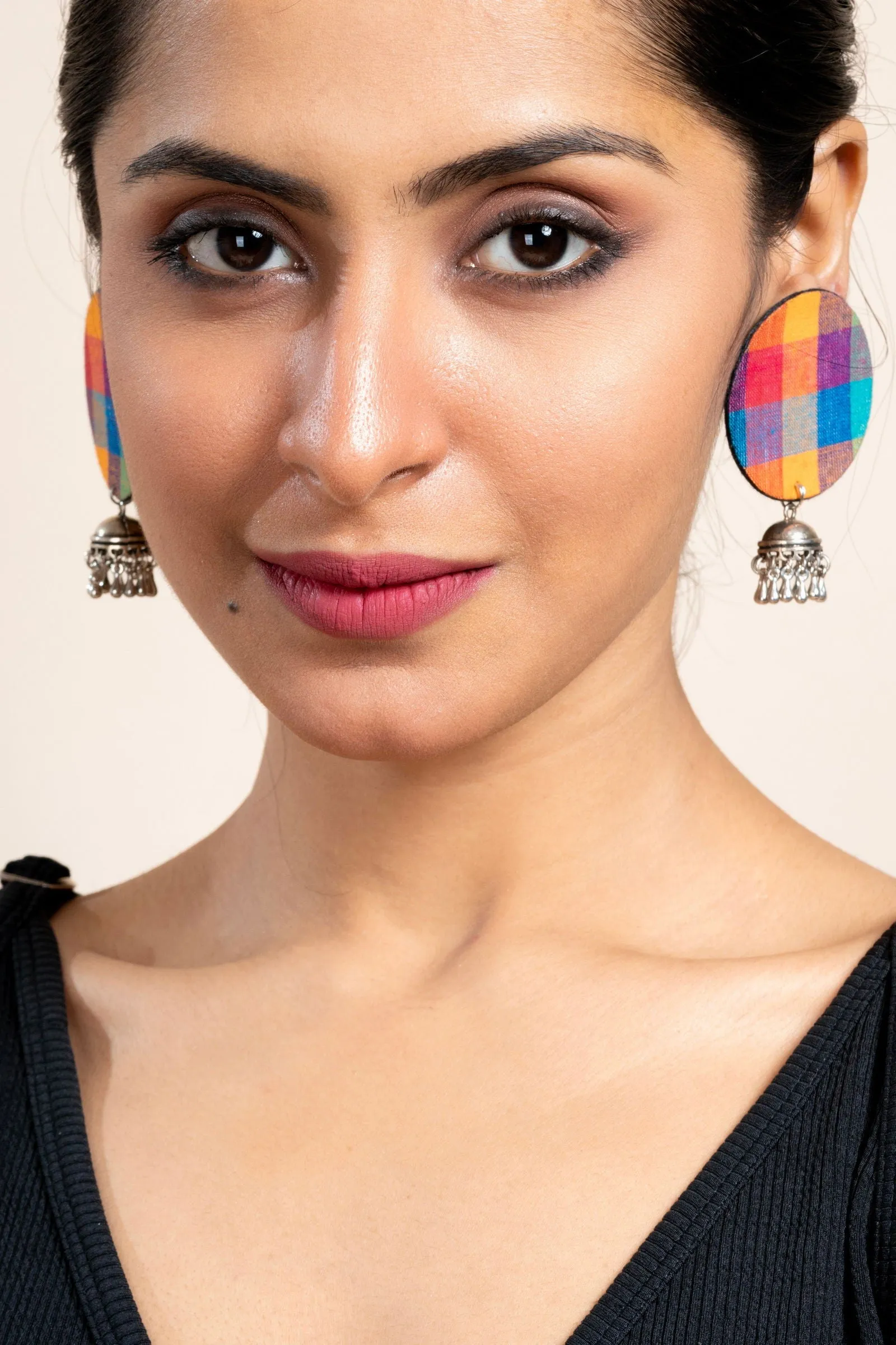 Handmade  Multicolor Fabric Jhumka Earrings in German Silver - Unique, Elegant, Non-Allergic Design