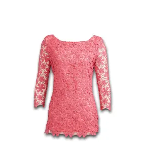 J. Peterman Women's 3/4 Sleeve Floral Lace Sweater - Rose