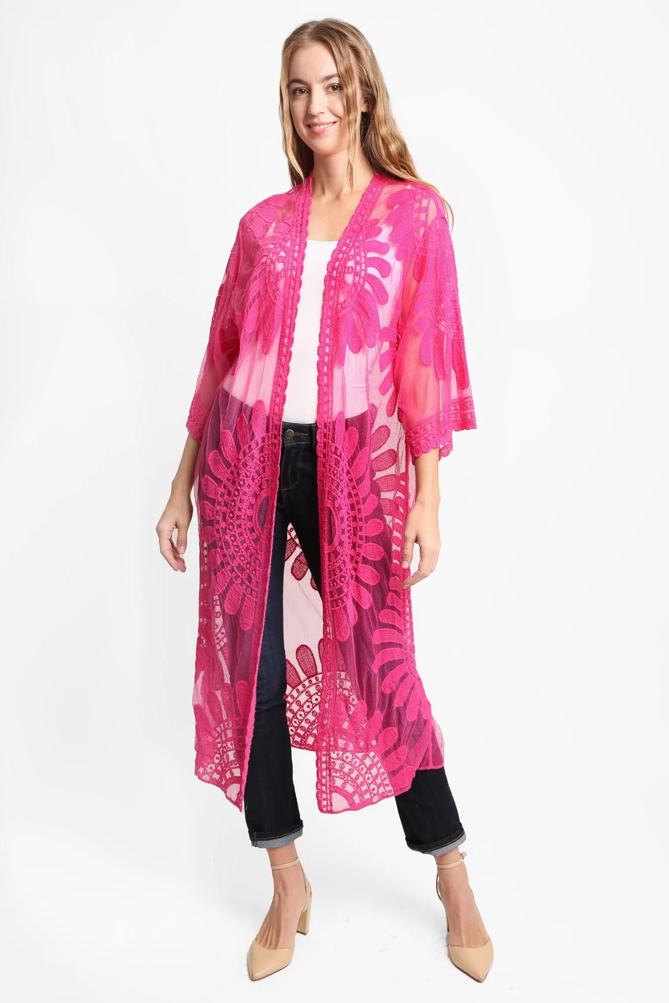 JP1367 Charlotte Floral Embroidered Lace Kimono