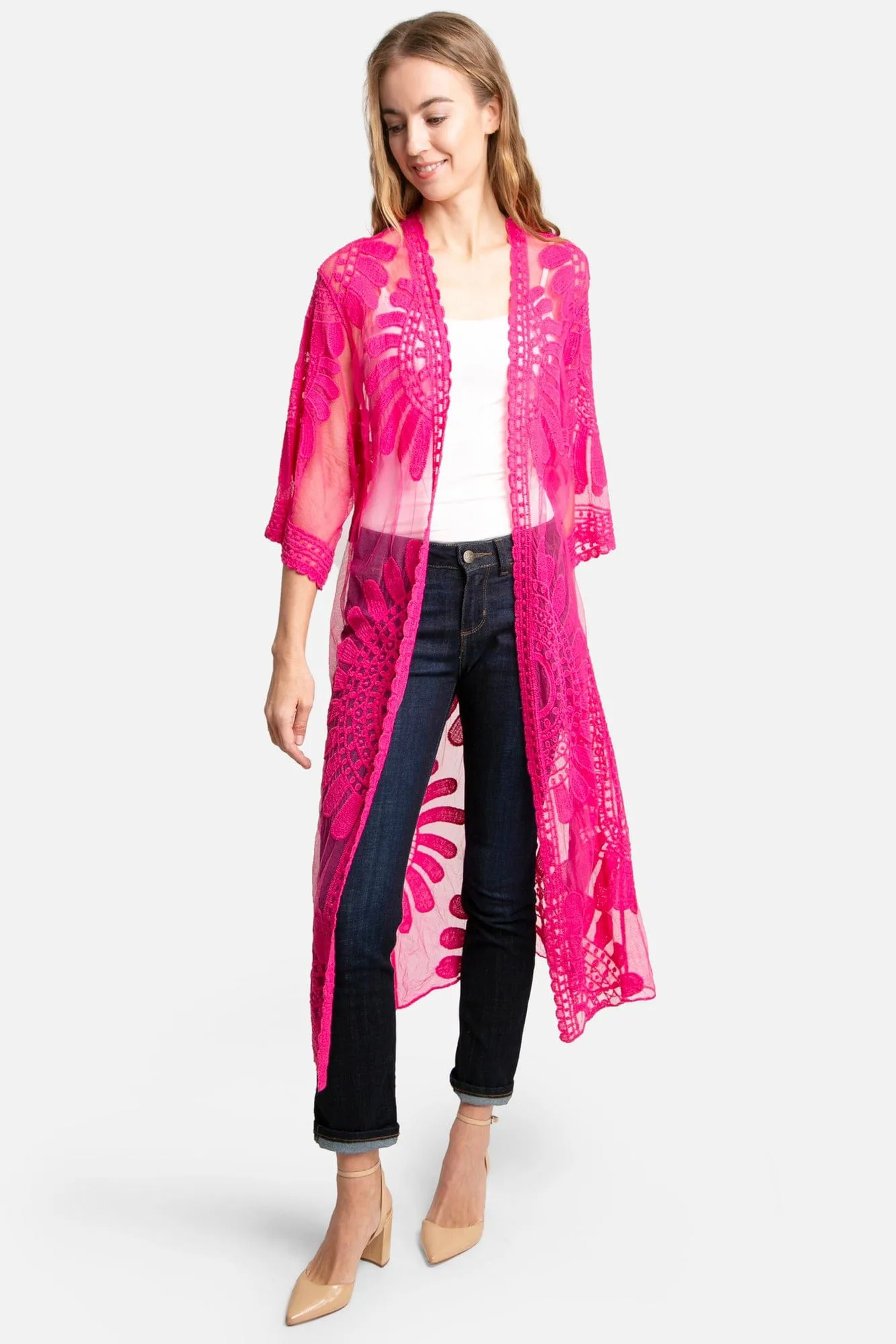 JP1367 Charlotte Floral Embroidered Lace Kimono