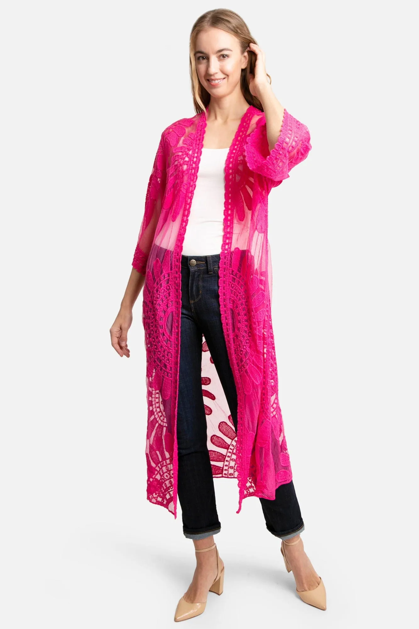 JP1367 Charlotte Floral Embroidered Lace Kimono