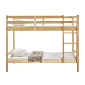 Kids Solid Pinewood Single Bunk Bed Natural