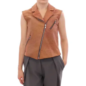 La Maison du Couturier Sleeveless Leather Couture Vest in Rich Brown