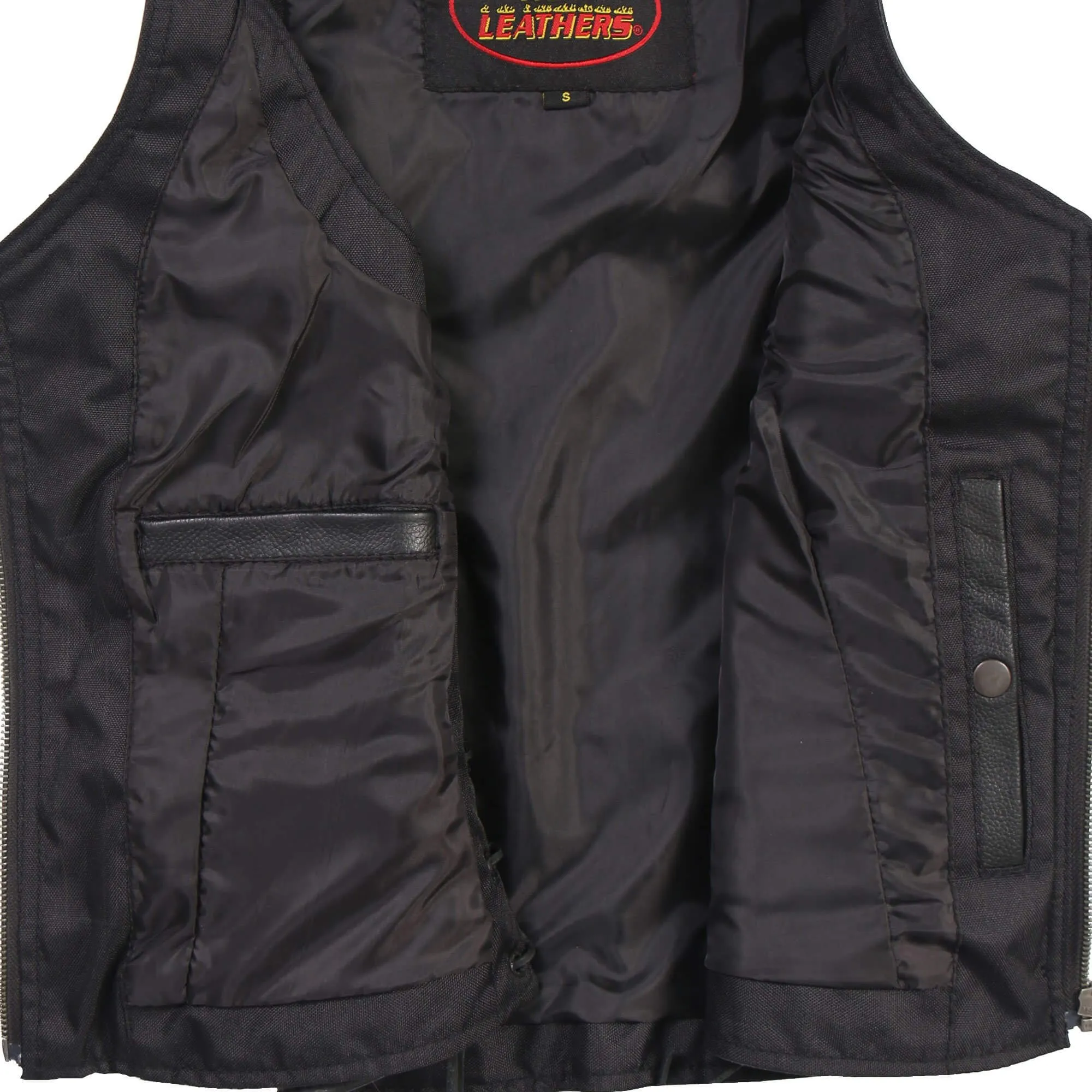 Ladies Side Lace Zip Up Leather Vest, VSL1013-HL