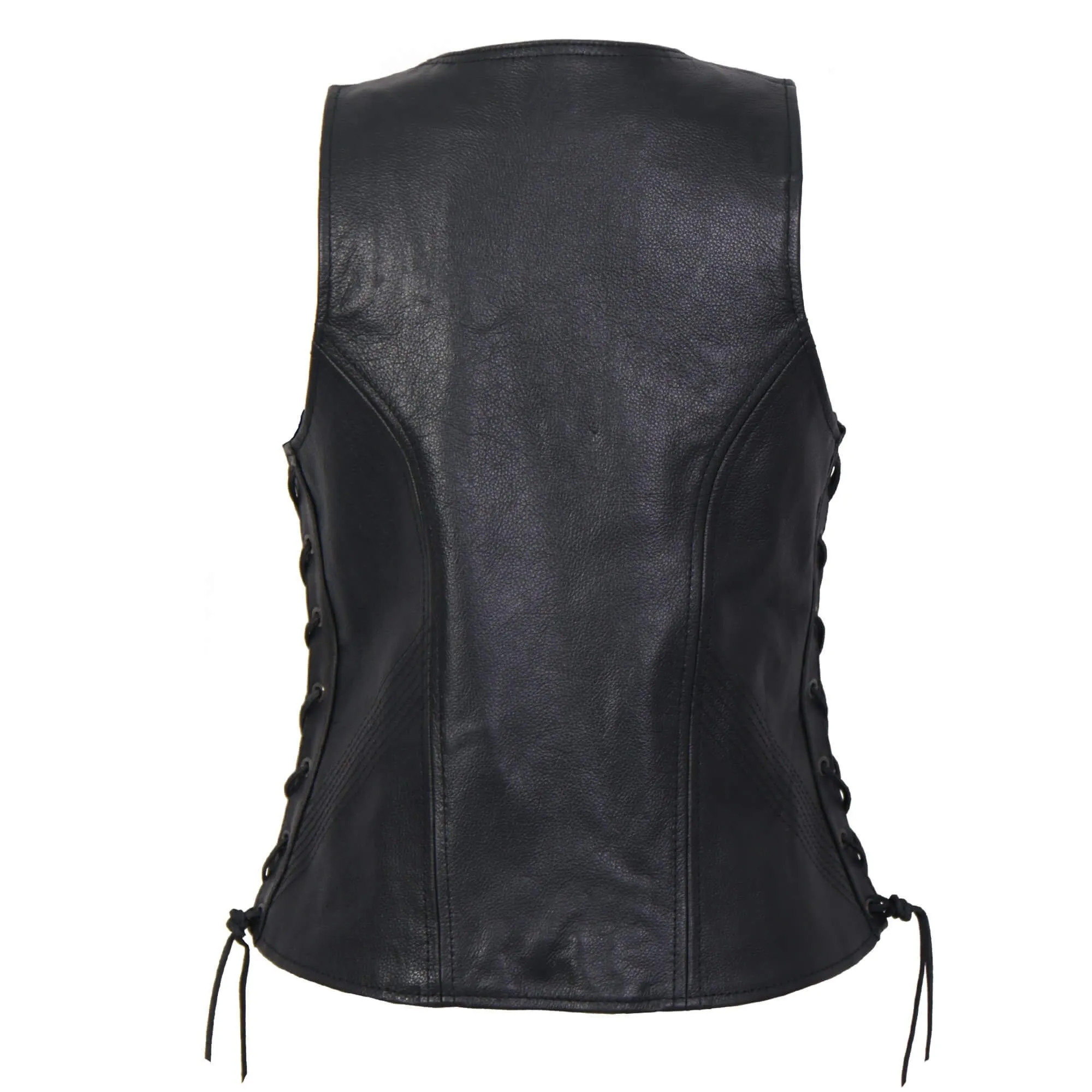 Ladies Side Lace Zip Up Leather Vest, VSL1013-HL