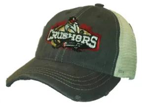 Lake Erie Crushers Retro Brand Gray Tweed Worn Vintage Adj Snap Mesh Hat Cap