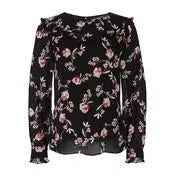 Long Sleeve Ruffle Bib Print Blouse