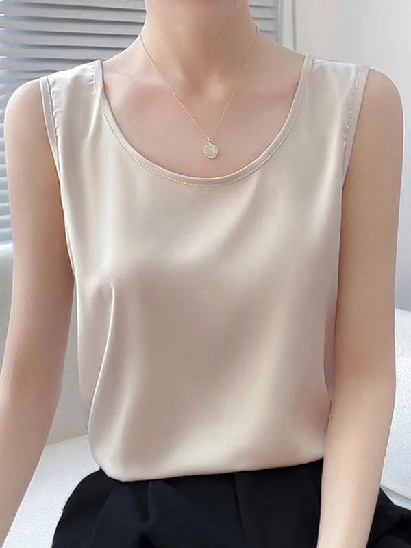 Loose Sleeveless Solid Color Round-Neck Vest Top