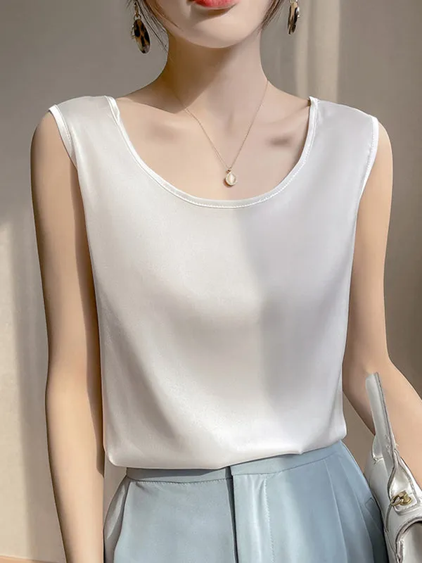 Loose Sleeveless Solid Color Round-Neck Vest Top