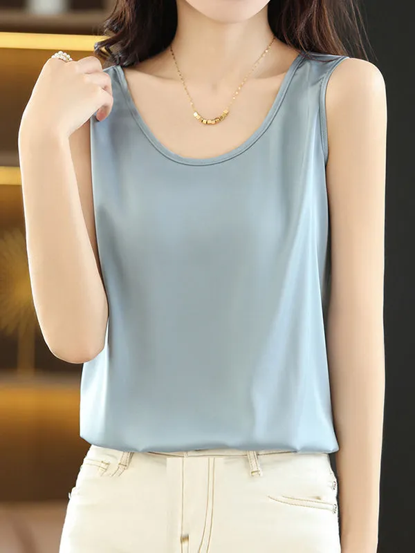 Loose Sleeveless Solid Color Round-Neck Vest Top