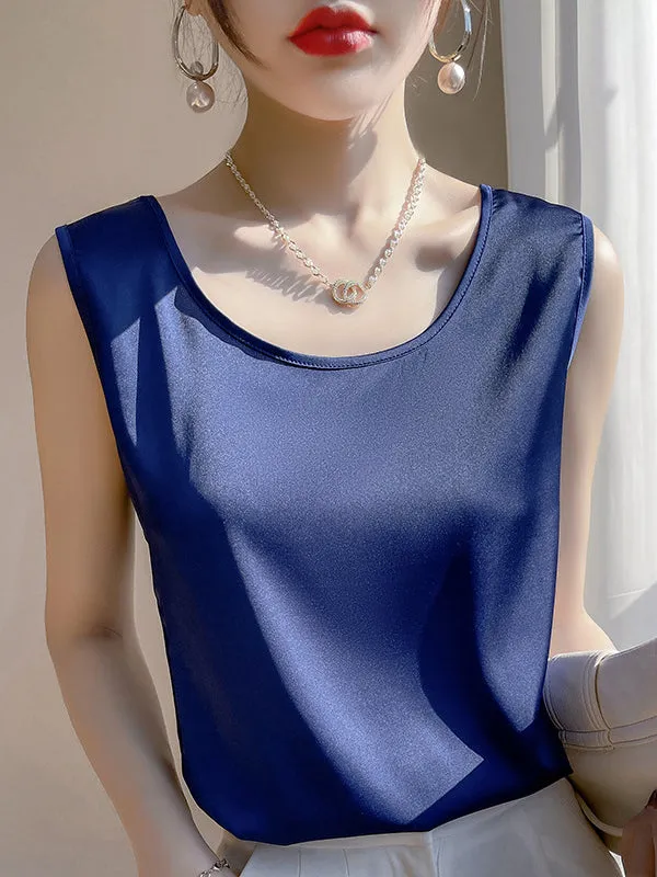 Loose Sleeveless Solid Color Round-Neck Vest Top