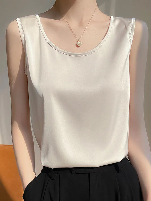 Loose Sleeveless Solid Color Round-Neck Vest Top