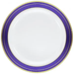 Magnificence - 10.25" Plastic Plates - Blue/Gold - 10 ct.  (Case Qty: 120)