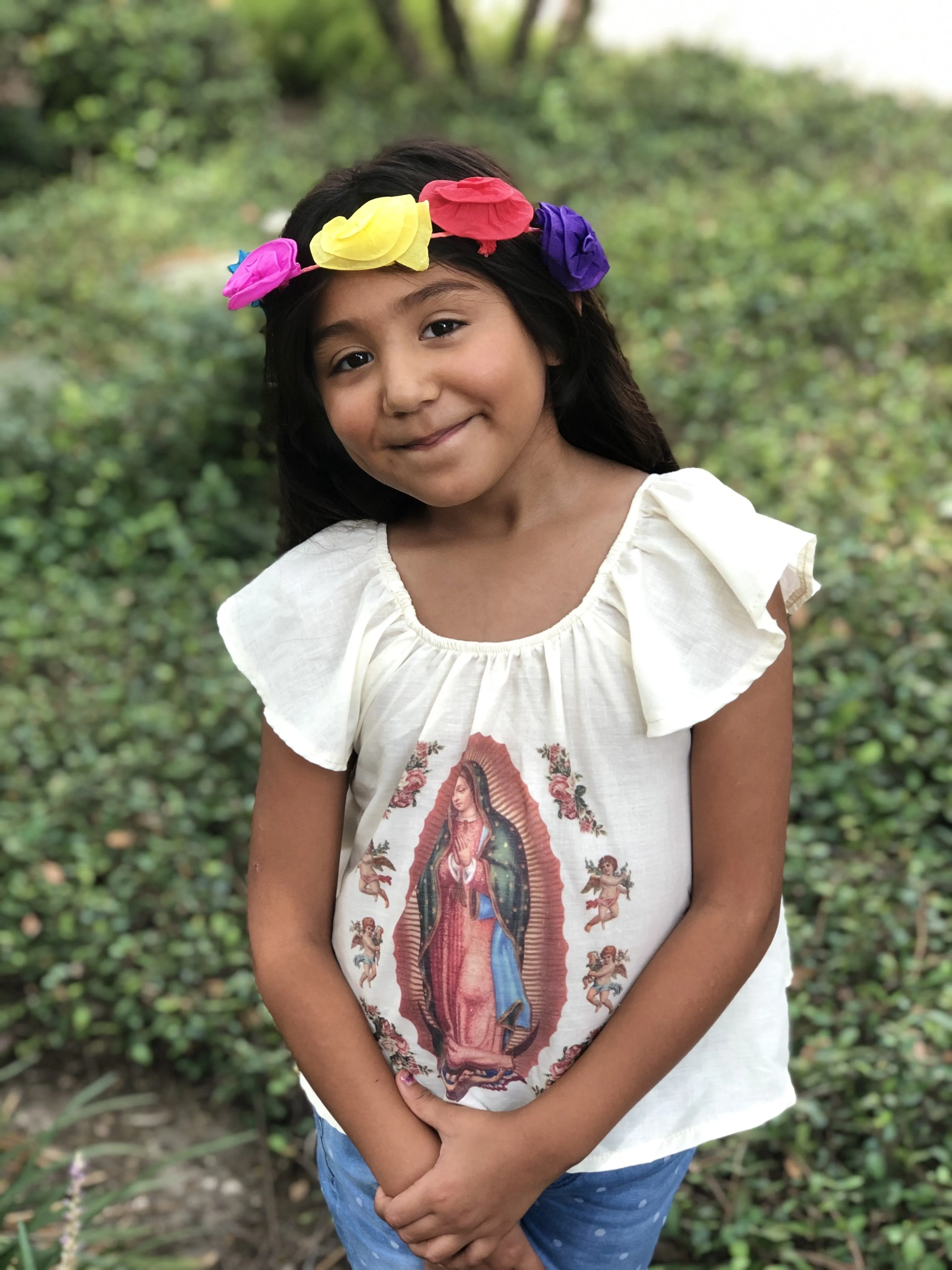 Mexican Printed Virgencita Cream Top for Girls