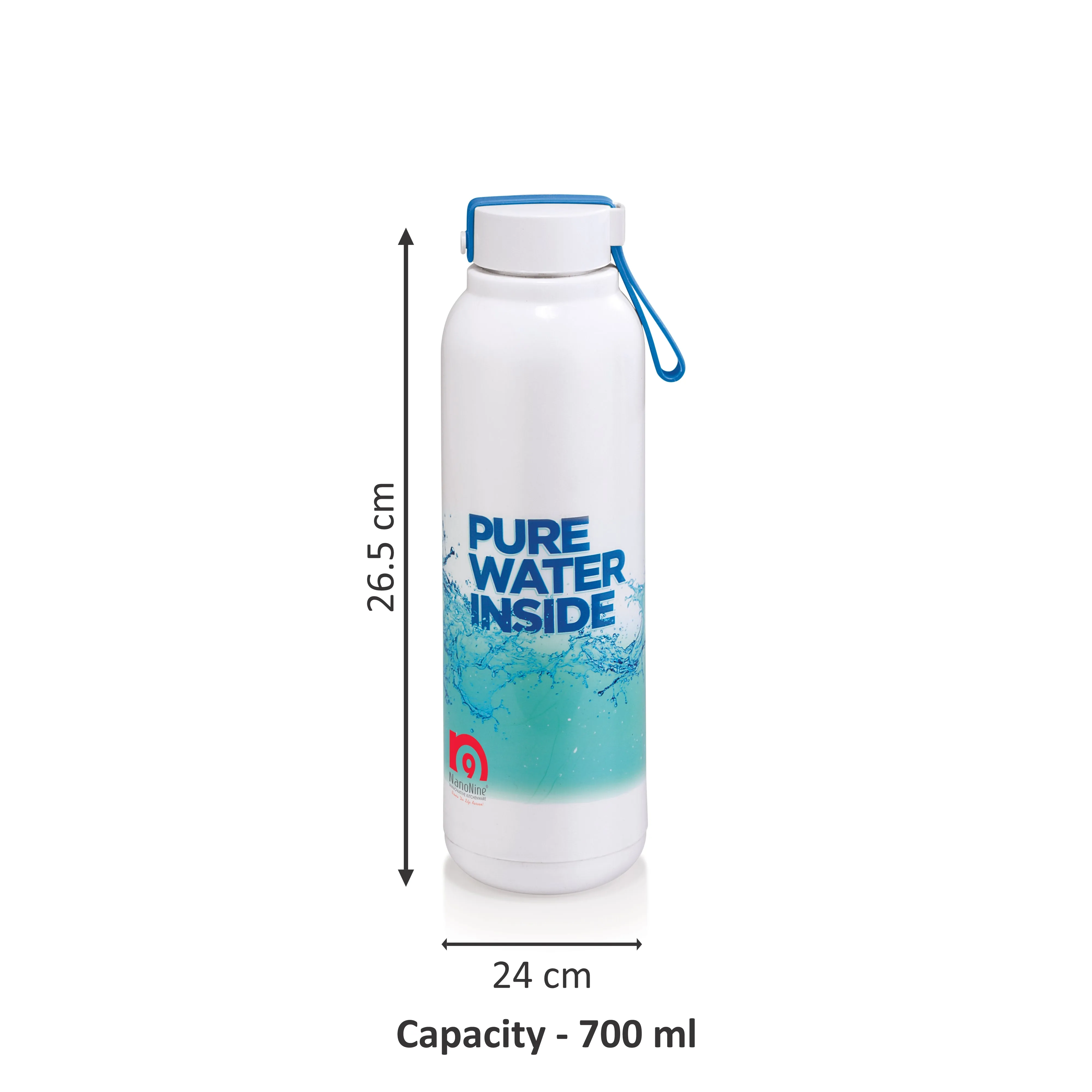 NanoNine Uni Steel 700ml (Pure Water Inside Blue) Double Wall Insulated Stainless Steel Bottle.