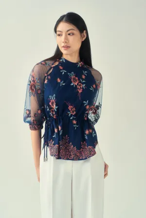 NAOMI Floral Lace Top (Navy)