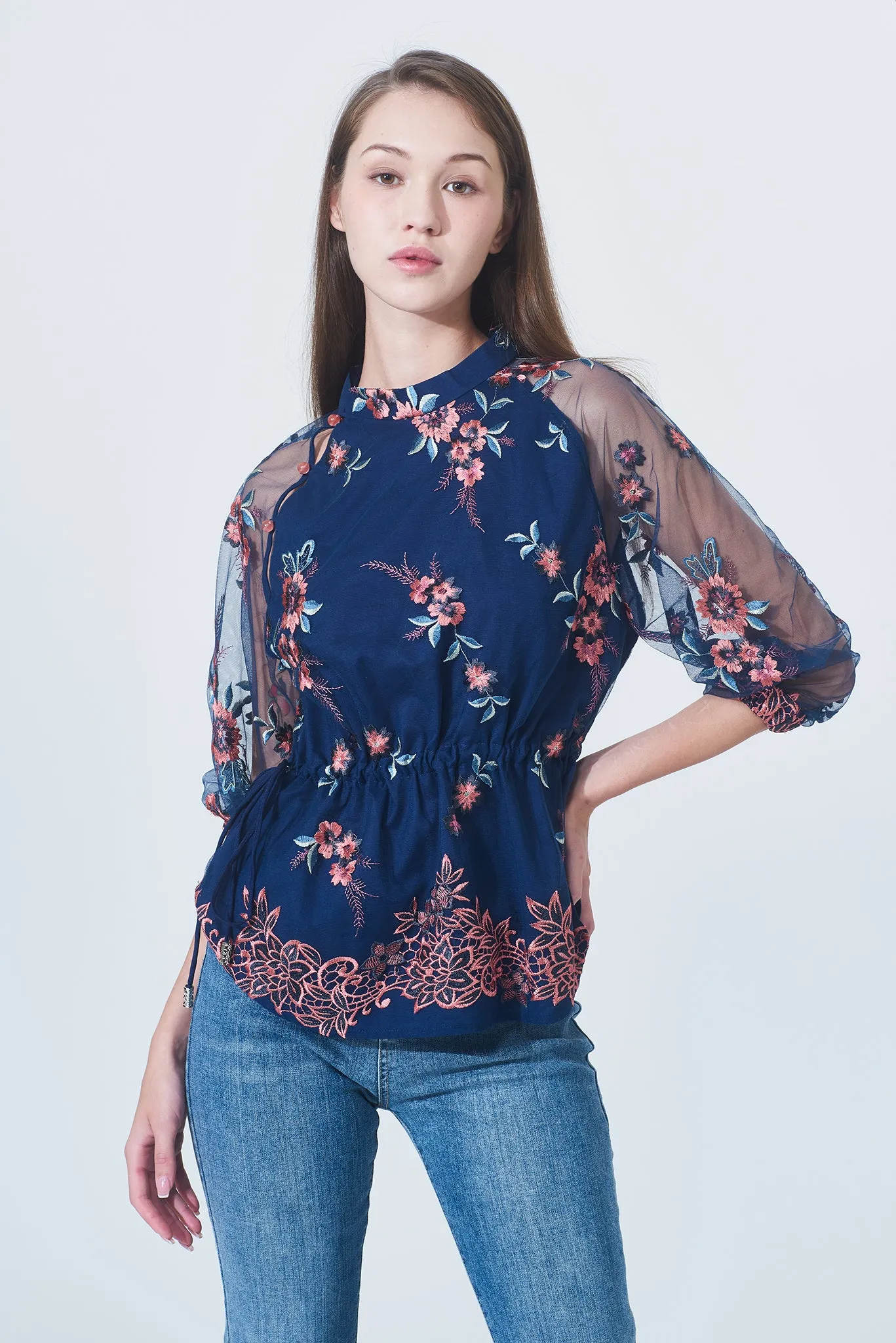 NAOMI Floral Lace Top (Navy)