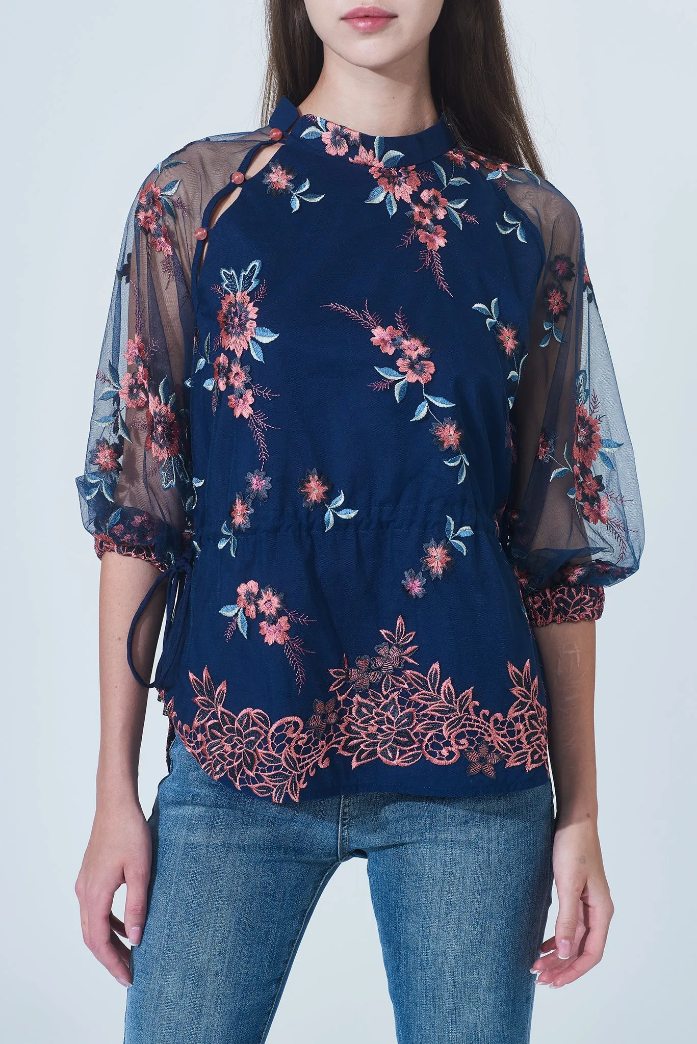 NAOMI Floral Lace Top (Navy)