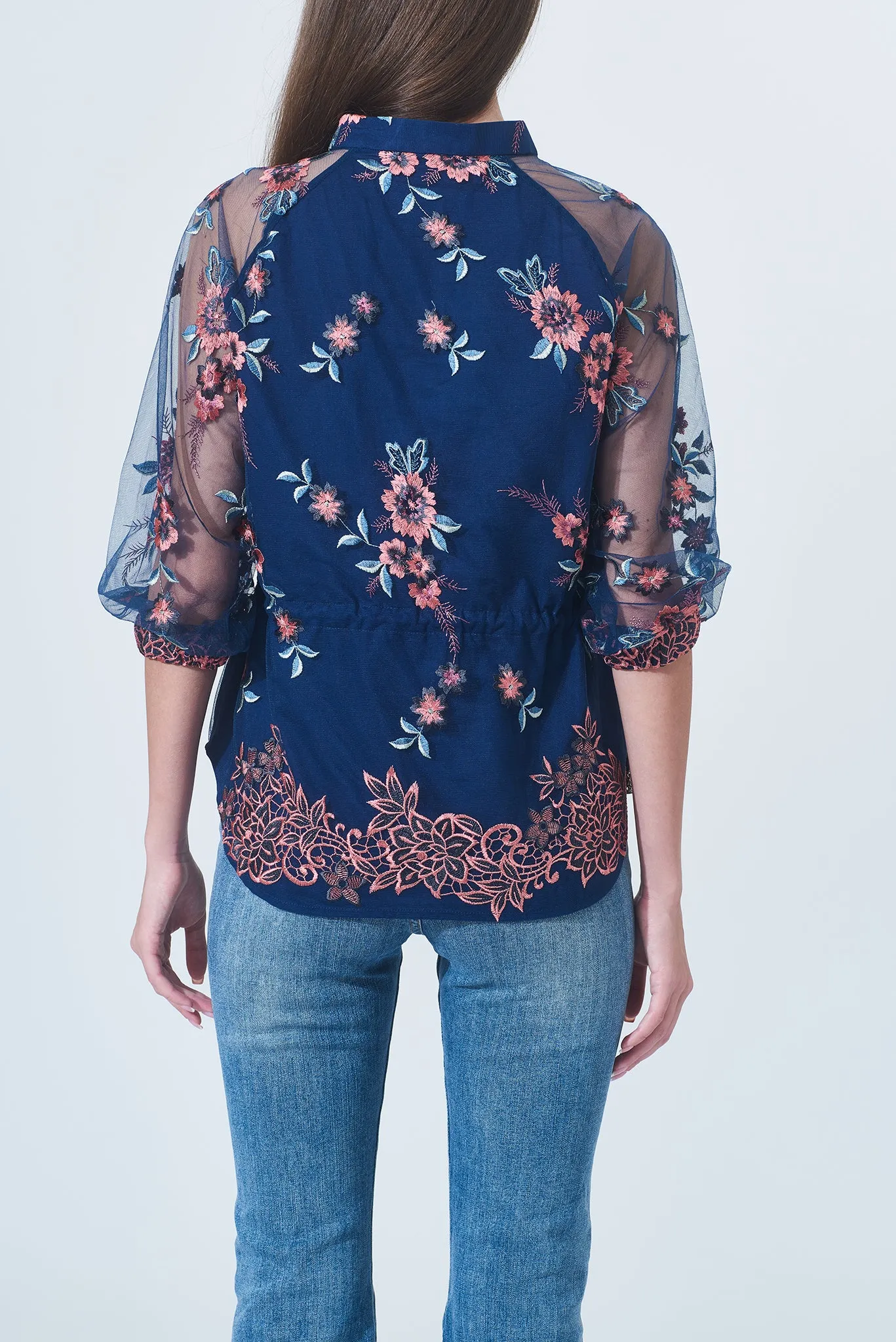 NAOMI Floral Lace Top (Navy)