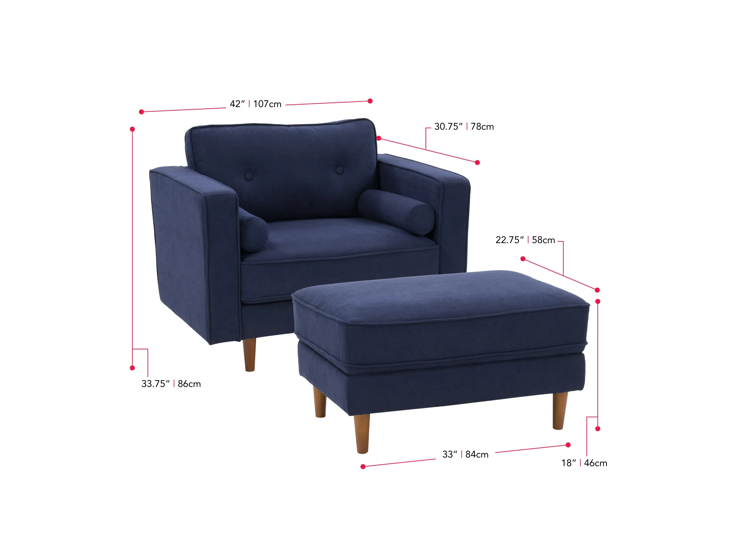 Navy Blue Accent Chair with Ottoman