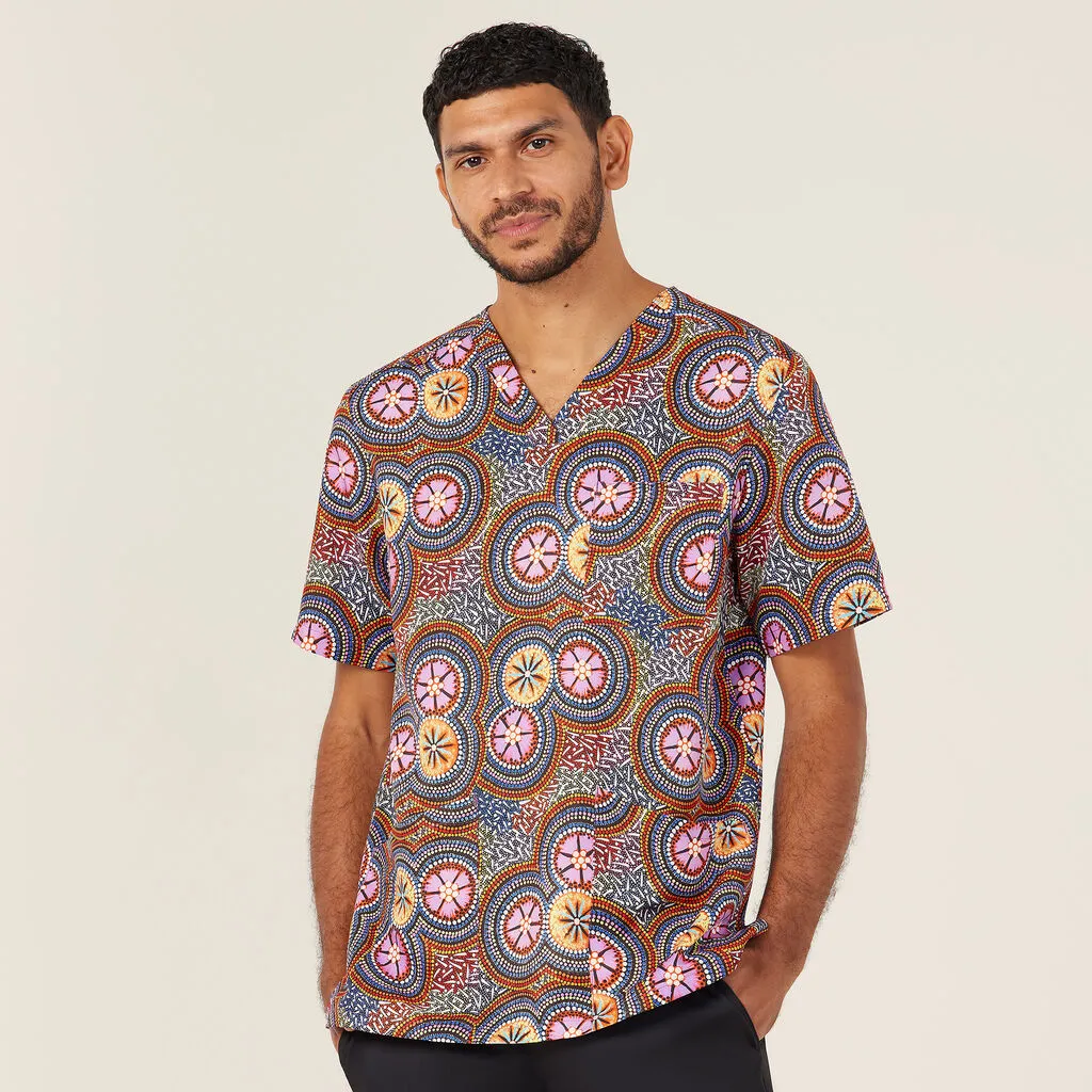 NNT Indigenous Unisex V Neck Scrub Top - Bush Tucker