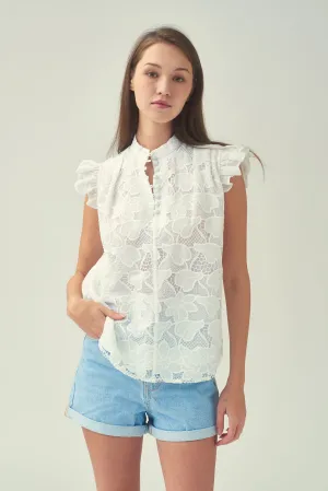 NORA Frill Shoulder Sleeveless Blouse (White)