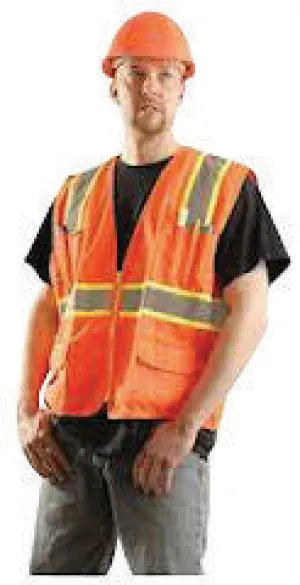 OccuNomix 2X Orange OccuLux Woven Twill Polyester Non-ANSI Economy Two-Tone Vest With Zipper Front Closure, 3/4" White Gloss Tape Striping On Yellow Trim And 10 Pockets