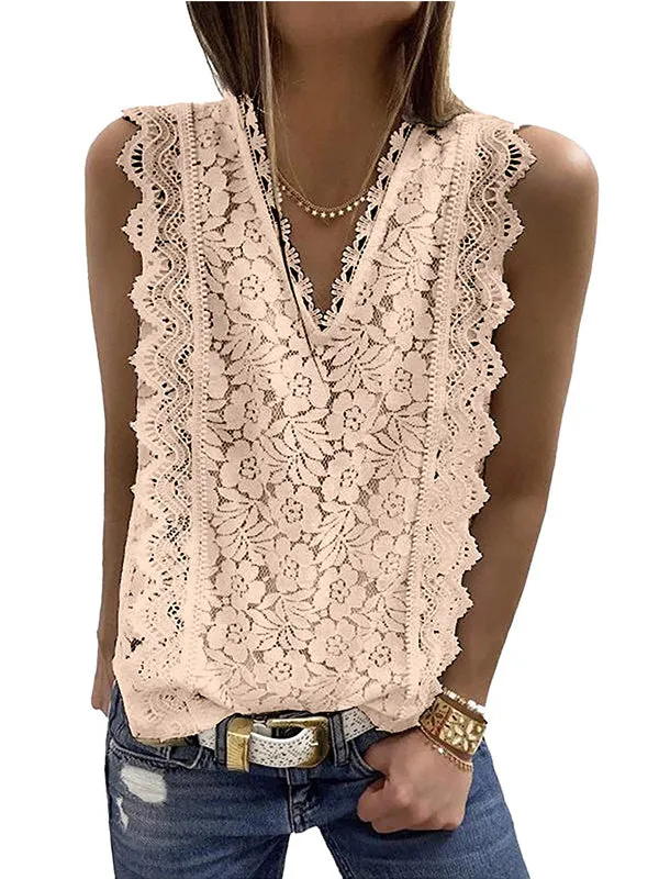 Original Lace Solid Color Loose Vest Top