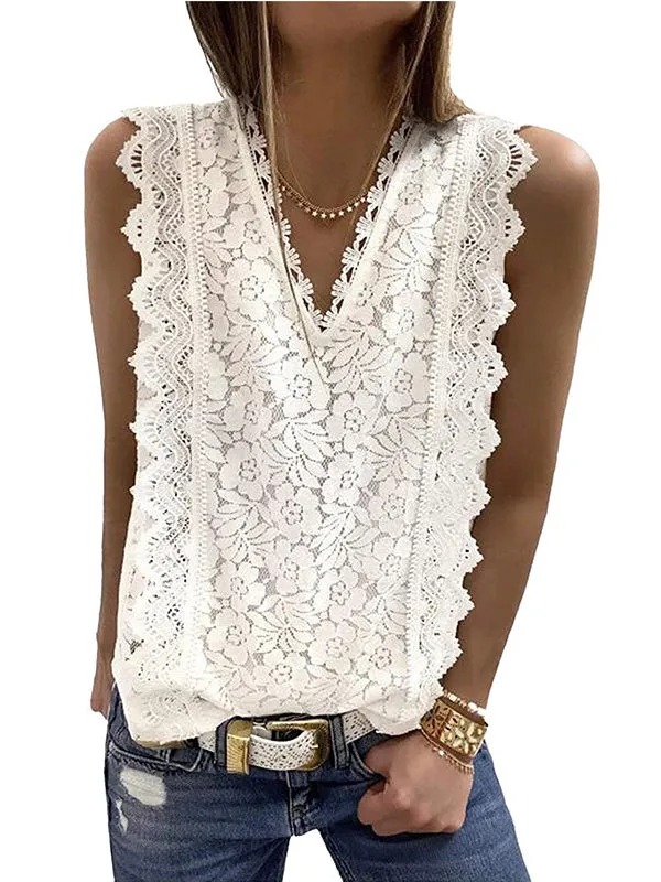 Original Lace Solid Color Loose Vest Top