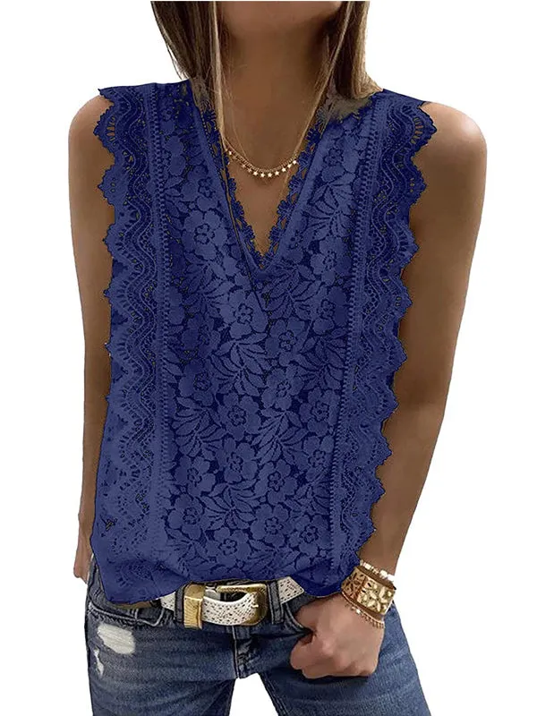 Original Lace Solid Color Loose Vest Top