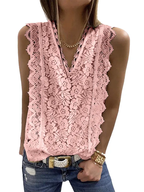 Original Lace Solid Color Loose Vest Top