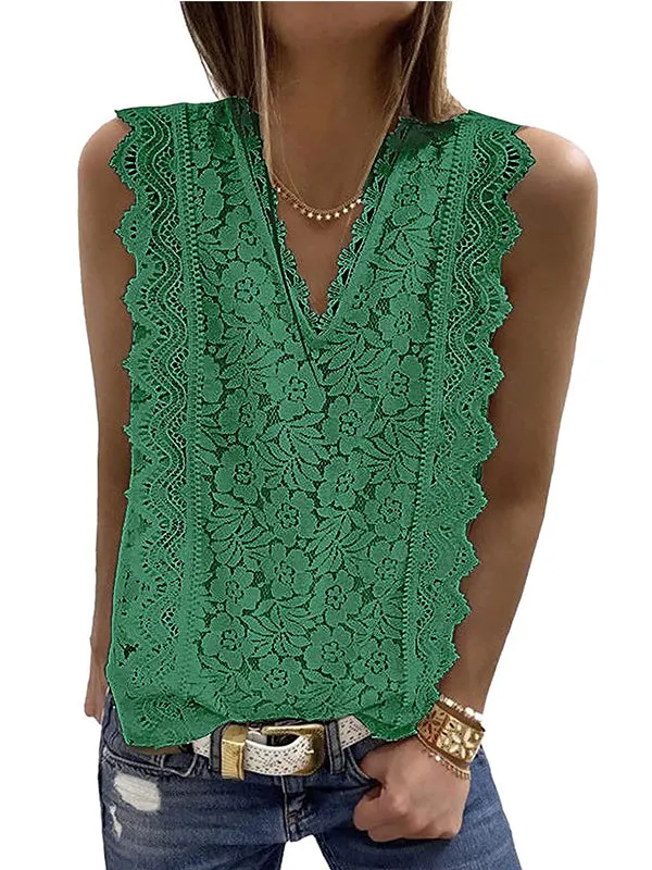 Original Lace Solid Color Loose Vest Top