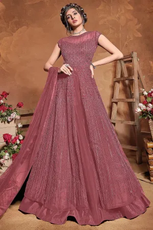 Outstanding Pink Net Embroidered Floor Length Anarkali Suit