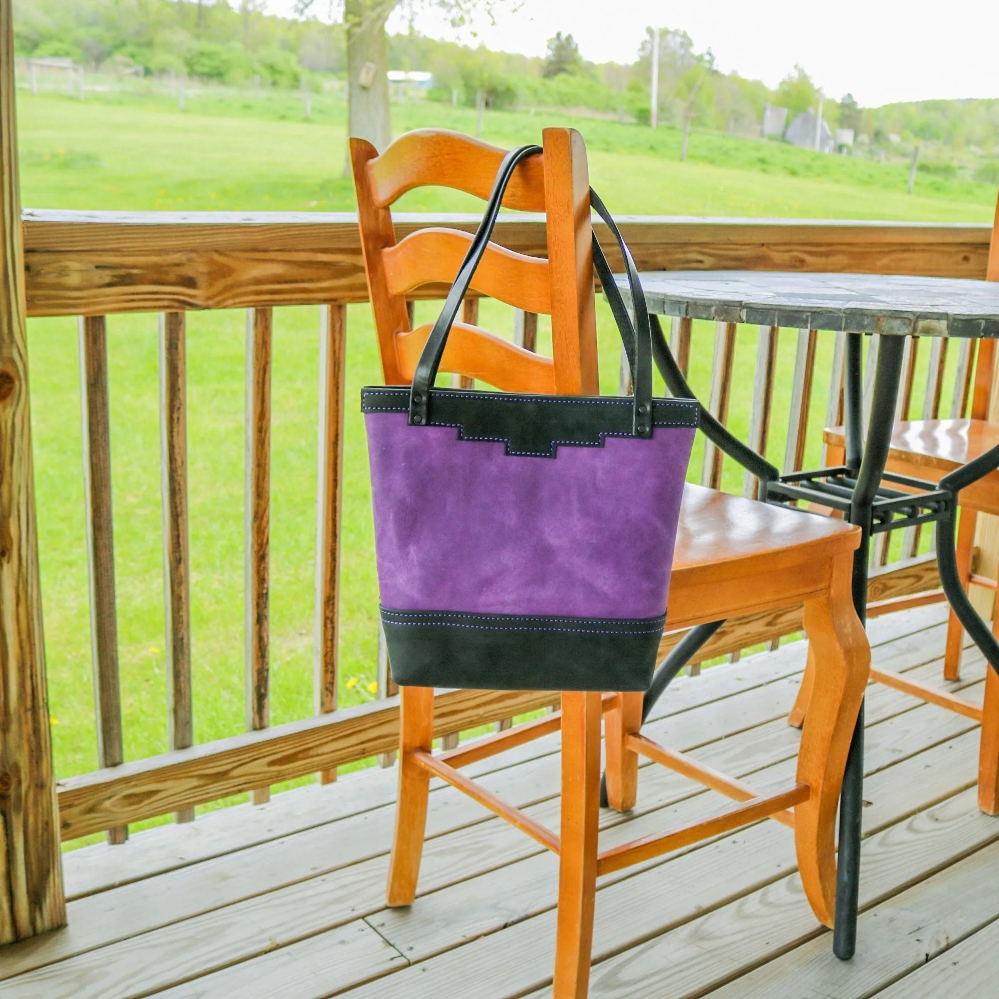 Purple Leather Western Tote Bag