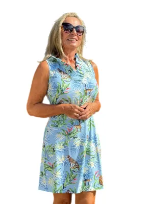 Sleeveless Ruffle-Neck Dress with UPF50  Smoky Blue Wildlife