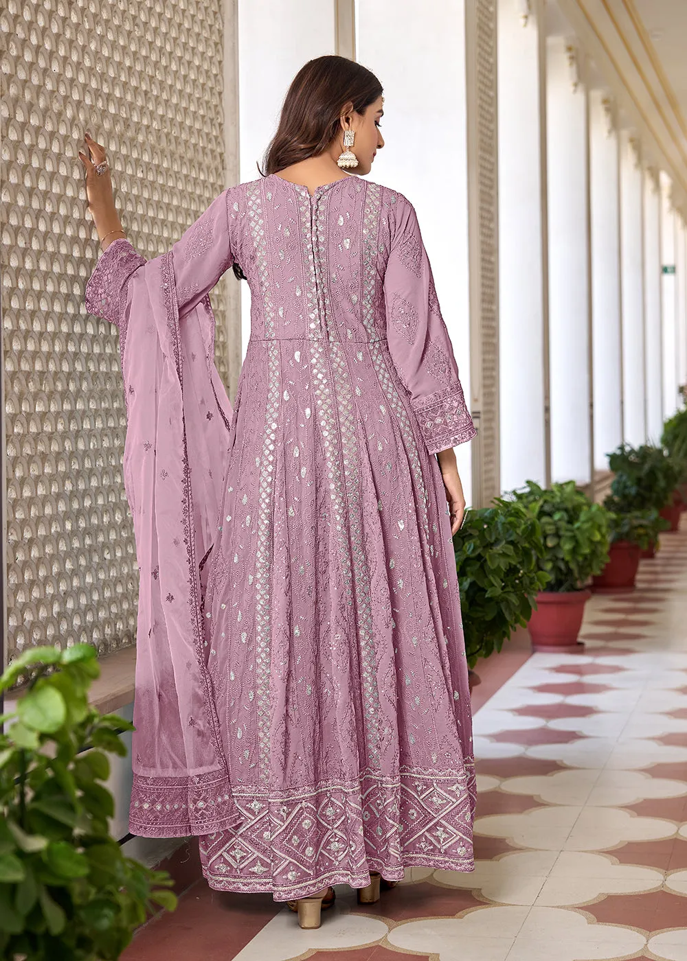 Slit Style Lavender Embroidered Wedding Festive Anarkali Suit