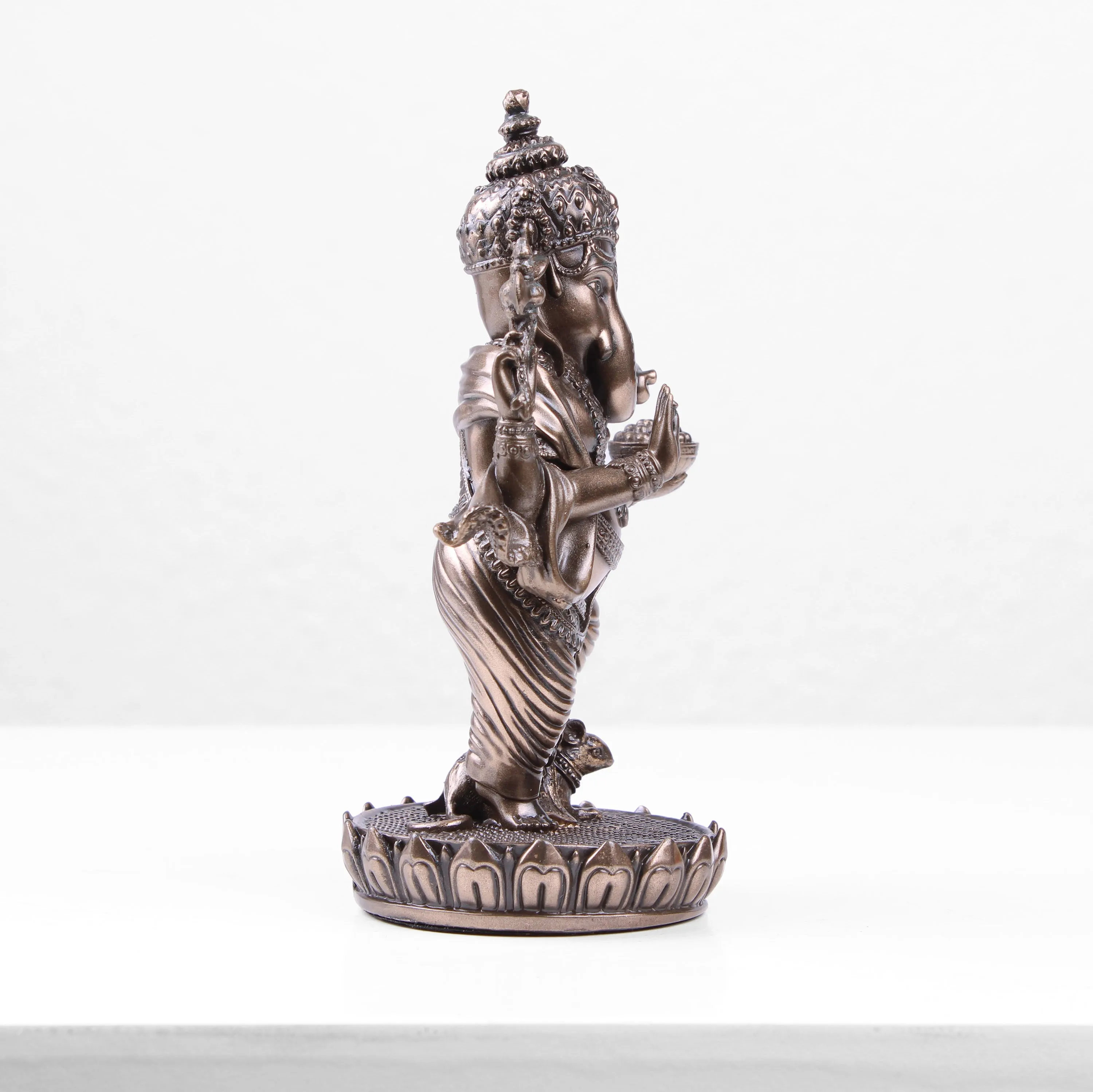 Standing Ganesha Statue on Lotus Base (Cold Cast Bronze Sculpture)