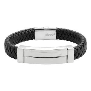 Steel Bar Braided Leather Bracelet