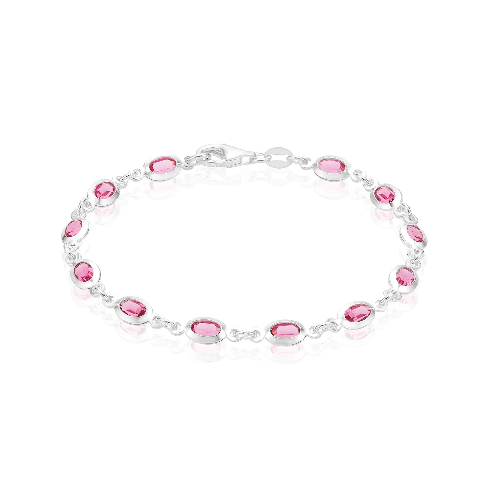 Sterling Silver Oval 19cm Pink Cubic Zirconia Bracelet