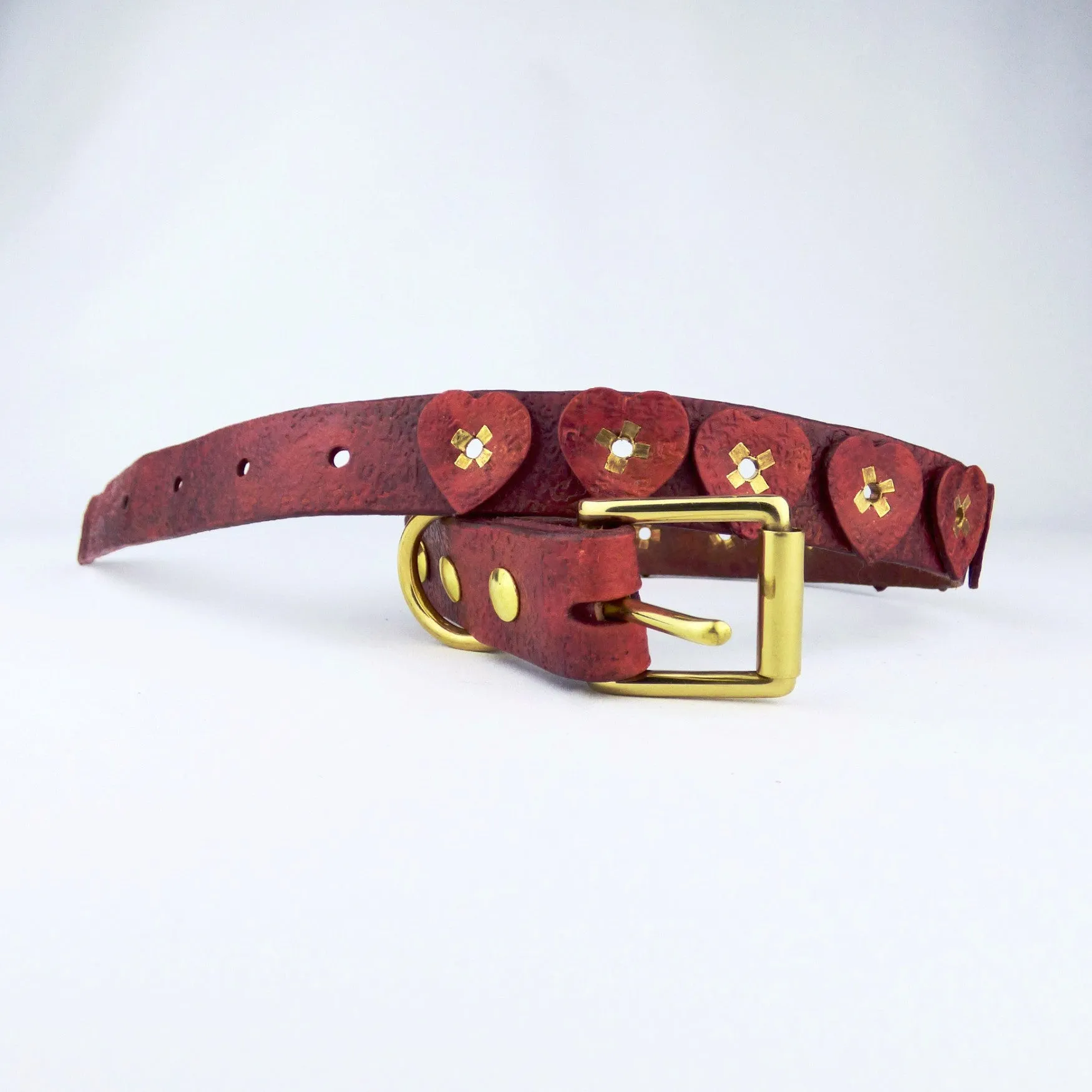 Tough Leather Pet 3/4" Width Collar with Hearts Motif