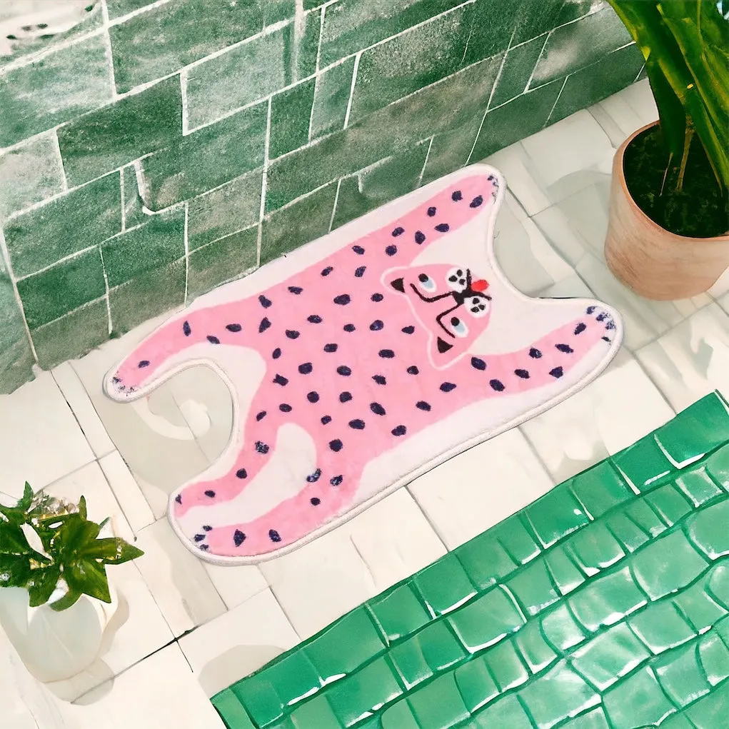 Vibrant Colour Pop Pink Leopard Bath Mat