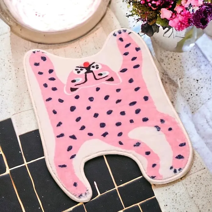 Vibrant Colour Pop Pink Leopard Bath Mat