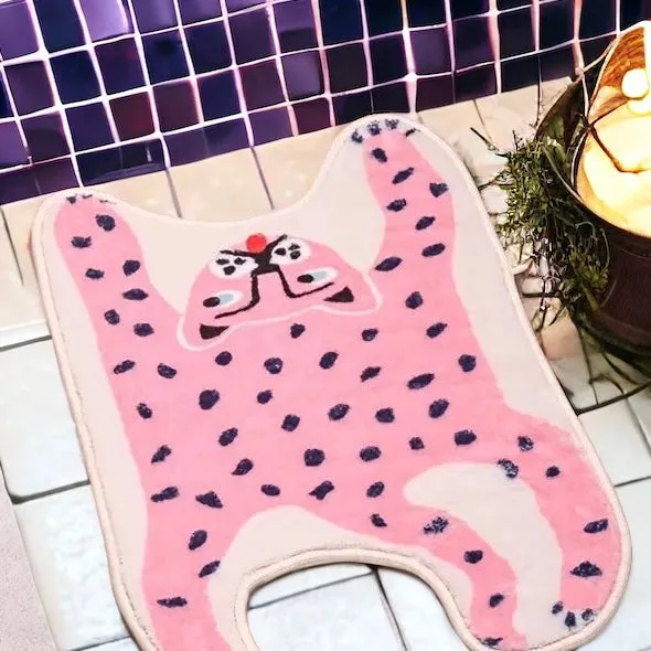 Vibrant Colour Pop Pink Leopard Bath Mat