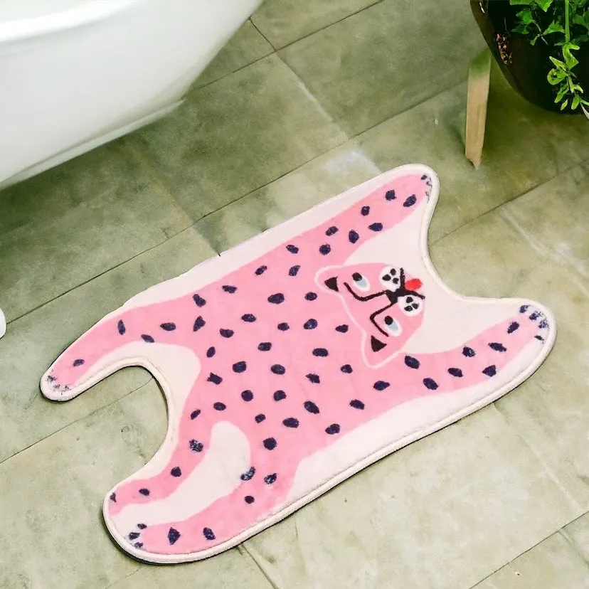 Vibrant Colour Pop Pink Leopard Bath Mat