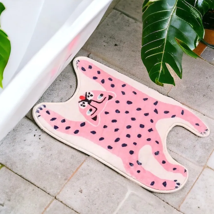 Vibrant Colour Pop Pink Leopard Bath Mat