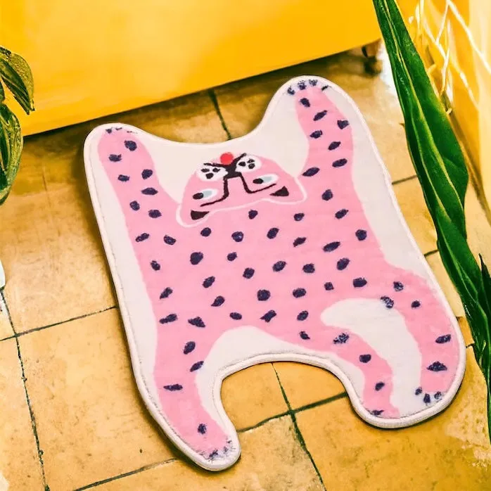 Vibrant Colour Pop Pink Leopard Bath Mat