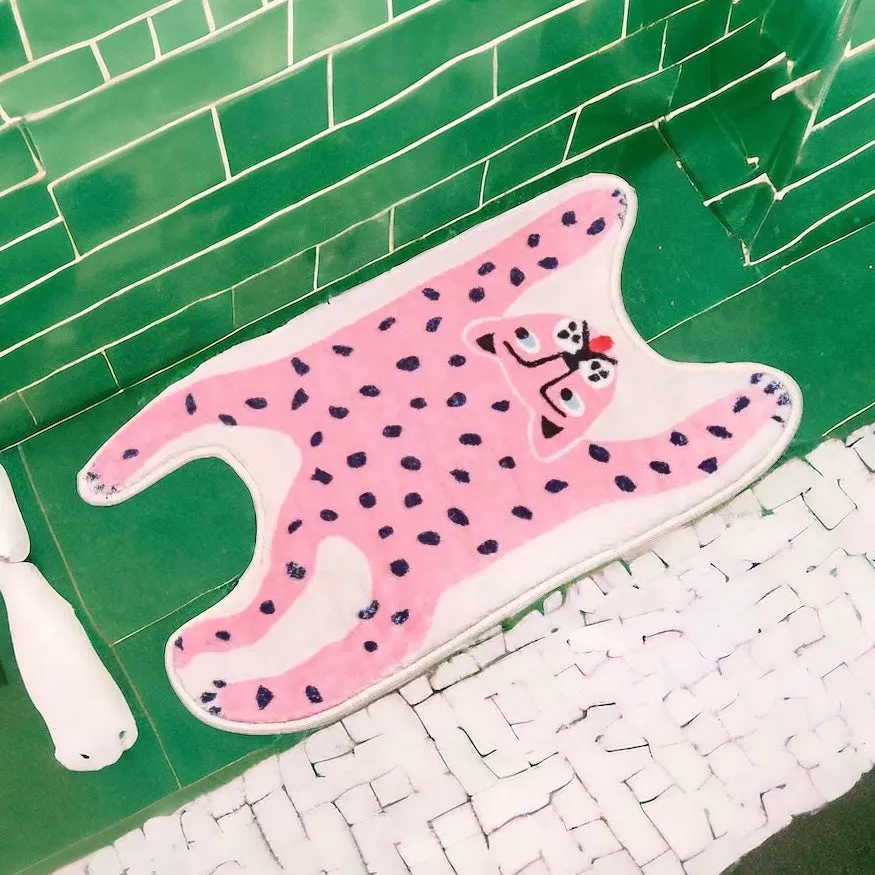 Vibrant Colour Pop Pink Leopard Bath Mat